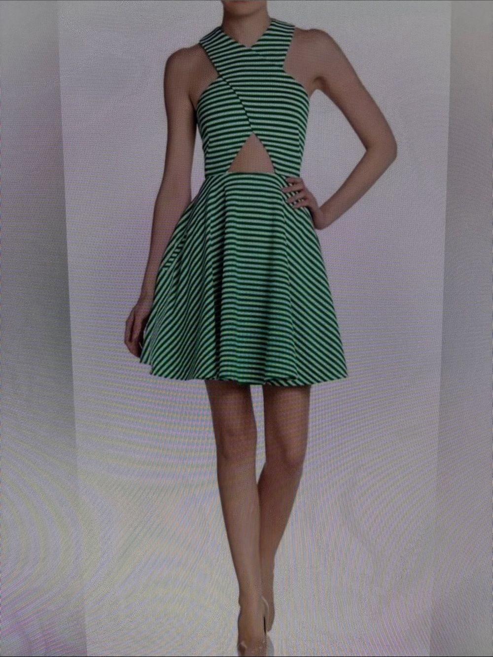 Torn by Ronny Kobo Green & White Striped Dress